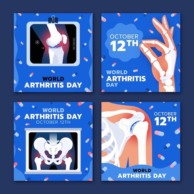 Vecteur gratuit collection de publications instagram pour la journée mondiale de l'arthrite dessinée à la main