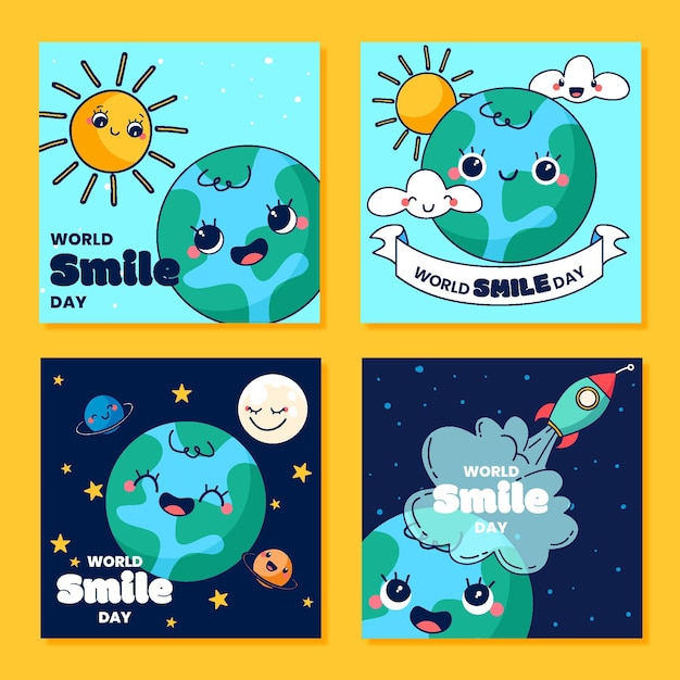 Collection De Publications Instagram Pour La Journée Mondiale Du Sourire Dessinés à La Main