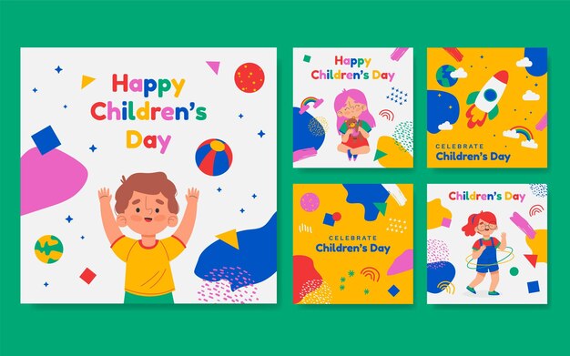 Collection de publications instagram pour la journée mondiale des enfants dessinée à la main