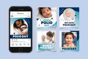 Vecteur gratuit collection de publications instagram pour la journée mondiale de la polio en dégradé