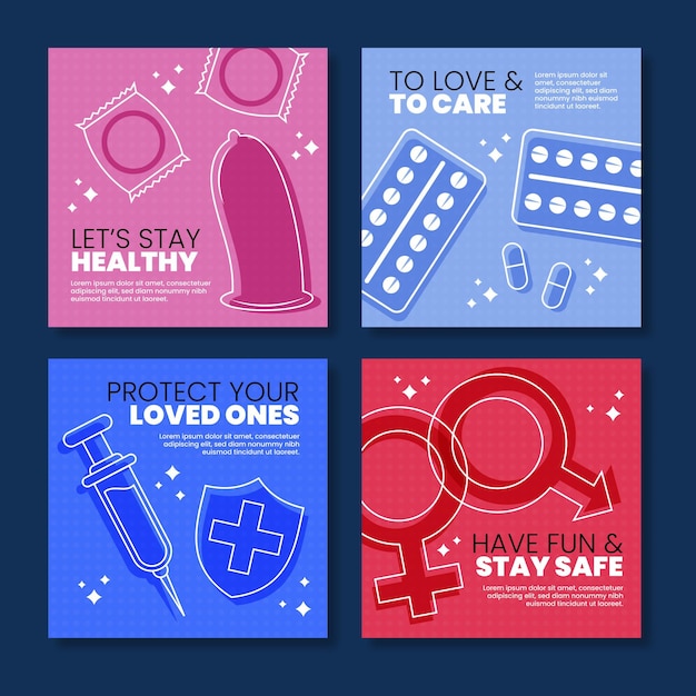 Vecteur gratuit collection de publications instagram pour la journée mondiale de la santé sexuelle