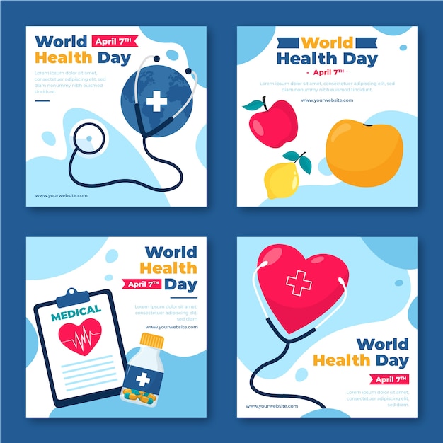 Vecteur gratuit collection de publications instagram pour la journée mondiale de la santé