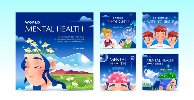 Collection de publications Instagram pour la sensibilisation à la Journée mondiale de la santé mentale