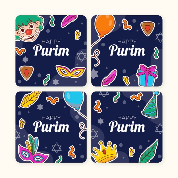 Collection de publications instagram pourim dessinées à la main