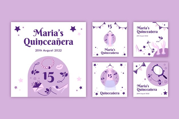 Collection De Publications Instagram Quinceanera Dessinées à La Main