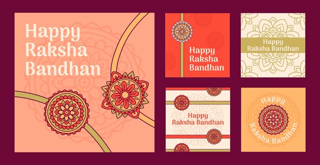 Vecteur gratuit collection de publications instagram raksha bandhan dessinées à la main