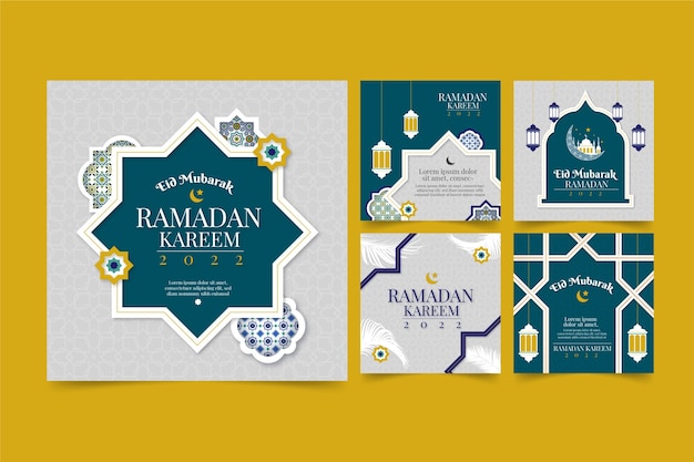 Vecteur gratuit collection de publications instagram ramadan plat