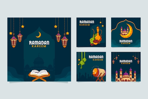 Vecteur gratuit collection de publications instagram ramadan plat