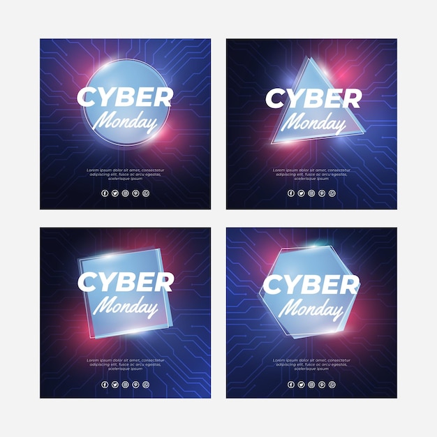 Vecteur gratuit collection de publications instagram réalistes du cyber lundi