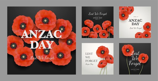 Collection de publications instagram réalistes du jour de l'anzac