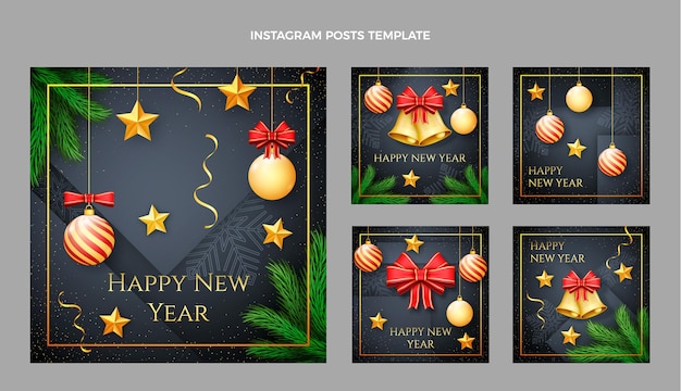 Vecteur gratuit collection de publications instagram réalistes du nouvel an