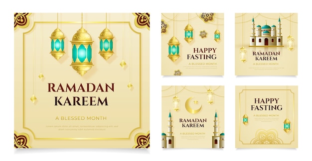 Vecteur gratuit collection de publications instagram réalistes du ramadan