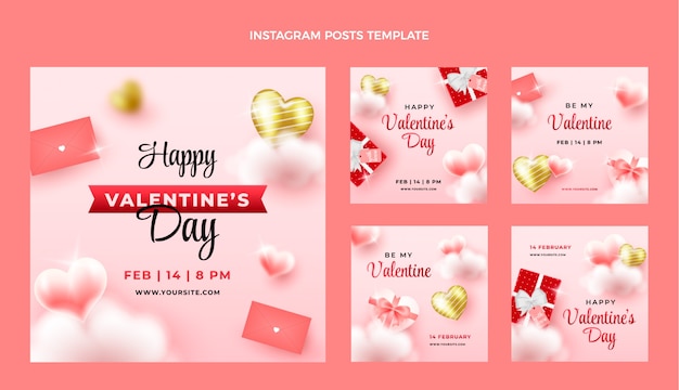 Vecteur gratuit collection de publications instagram réalistes pour la saint-valentin