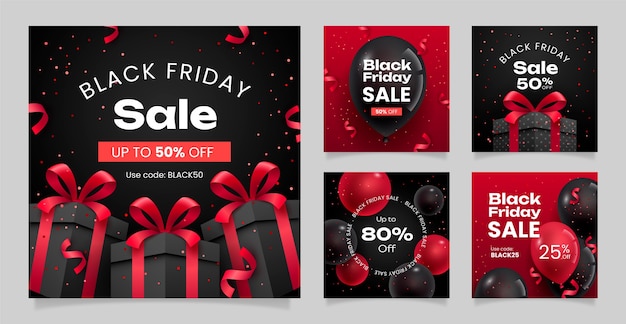 Collection de publications Instagram réalistes pour la vente du vendredi noir