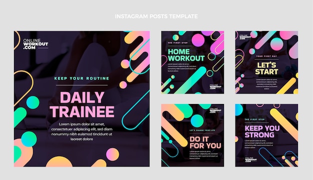 Vecteur gratuit collection de publications instagram de remise en forme dégradée