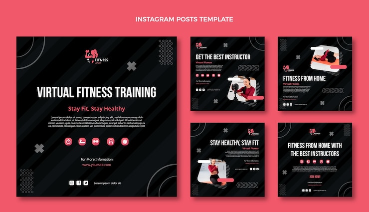 Vecteur gratuit collection de publications instagram de remise en forme à plat