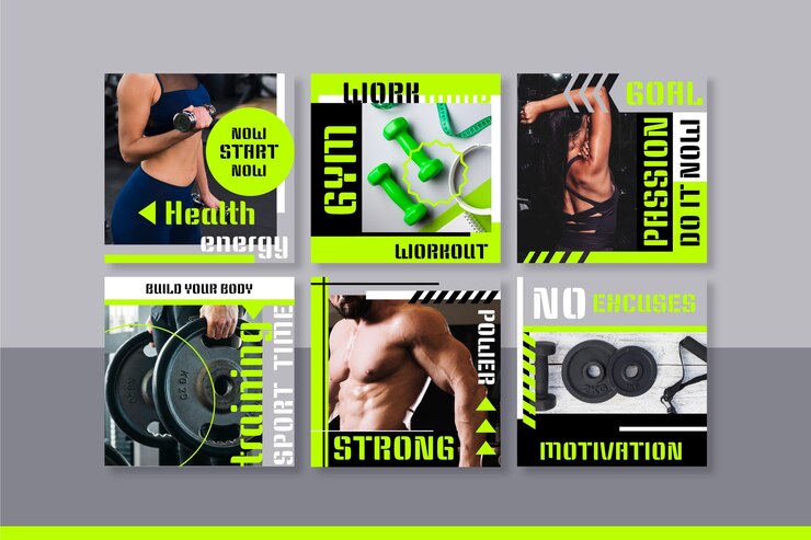 Vecteur gratuit collection de publications instagram de santé et de remise en forme à plat avec photo