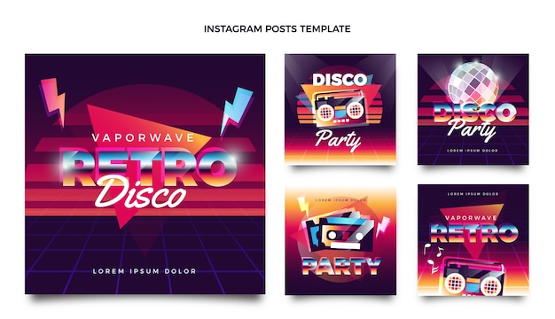 Collection De Publications Instagram De Soirée Disco Vaporwave Rétro Dégradé