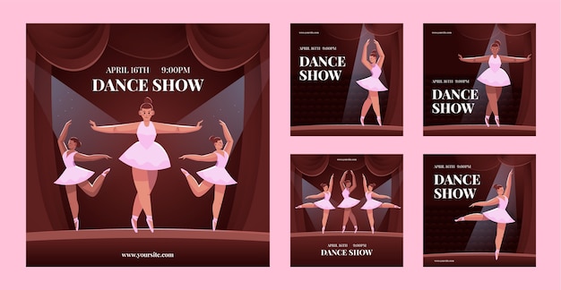 Vecteur gratuit collection de publications instagram de spectacle de danse plate