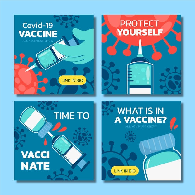 Vecteur gratuit collection de publications instagram sur le vaccin au design plat