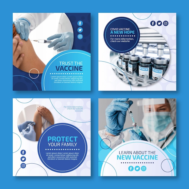 Vecteur gratuit collection de publications instagram sur les vaccins