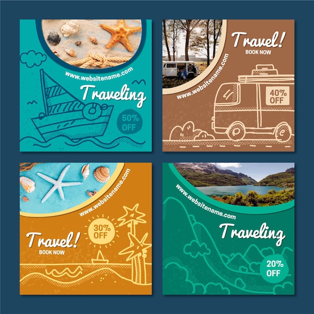 Vecteur gratuit collection de publications instagram de voyage