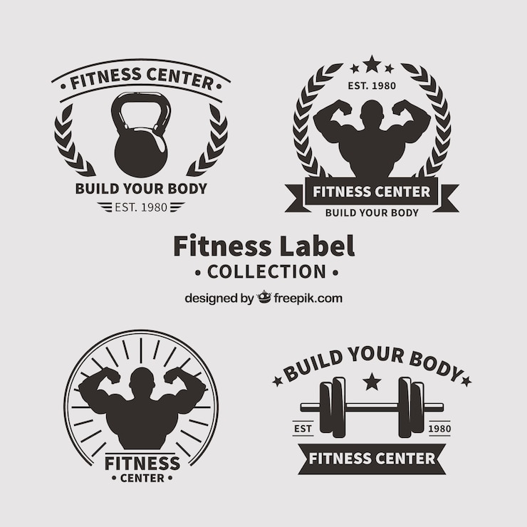 Vecteur gratuit collection de quatre étiquettes de fitness vintage