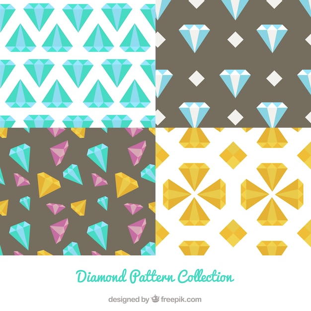 Vecteur gratuit collection de quatre motifs en diamant en conception plate