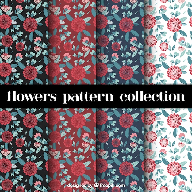 Vecteur gratuit collection de quatre motifs floraux