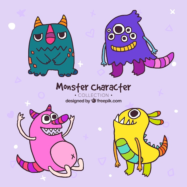 Vecteur gratuit collection de quatre personnages créatifs de monstre