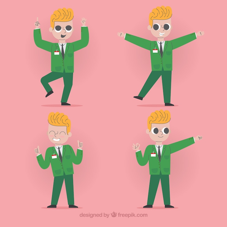 Vecteur gratuit collection de quatre personnages de vendeur