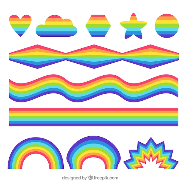 Vecteur gratuit collection de rainbows avec différentes formes en syle plat