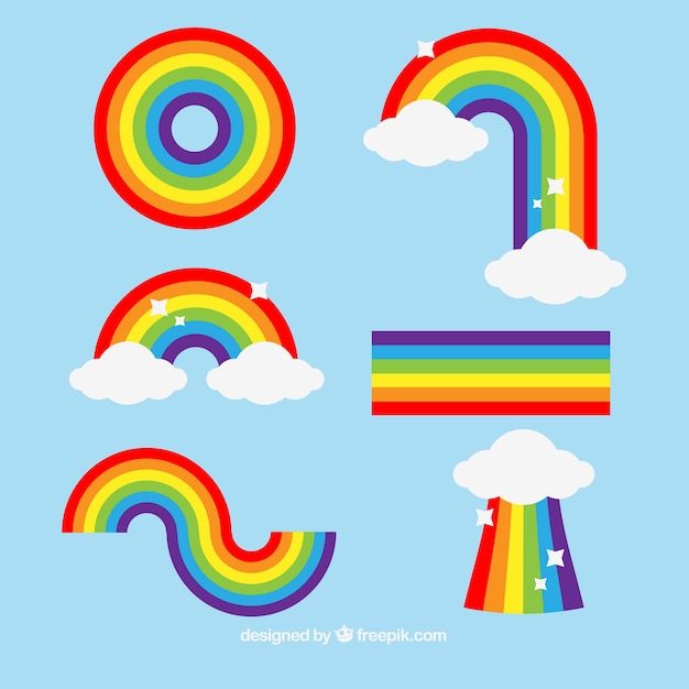 Collection de Rainbows avec différentes formes en syle plat