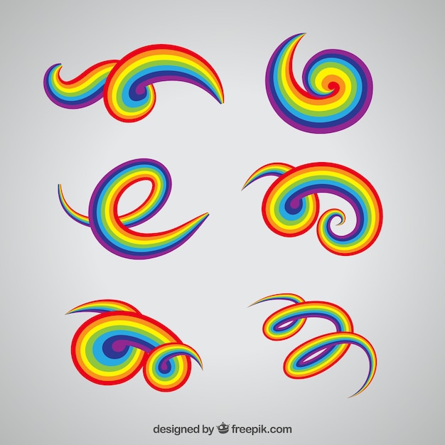 Vecteur gratuit collection de rainbows avec différentes formes en syle plat