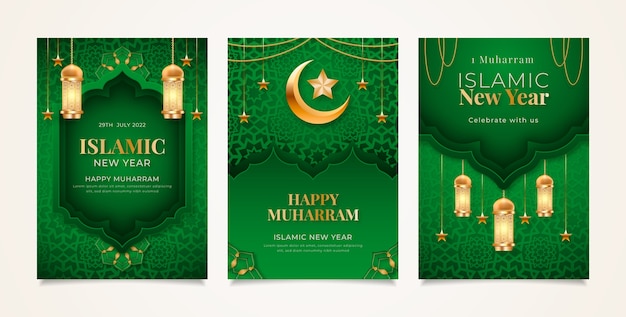 Vecteur gratuit collection réaliste de cartes de nouvel an islamique