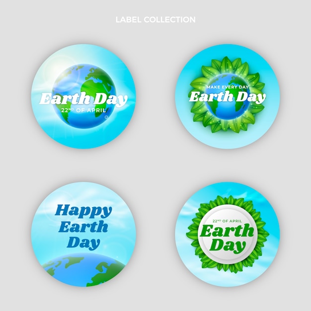 Vecteur gratuit collection réaliste d'étiquettes du jour de la terre