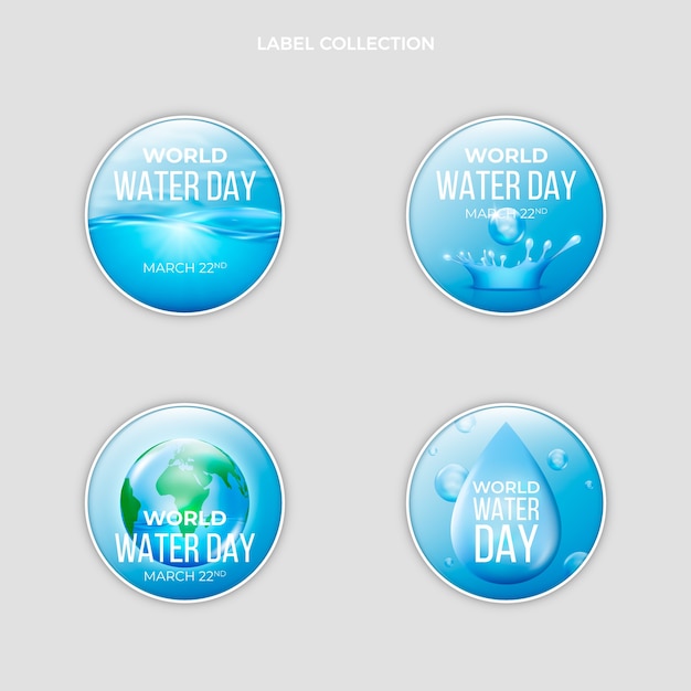 Collection réaliste d'étiquettes de la journée mondiale de l'eau