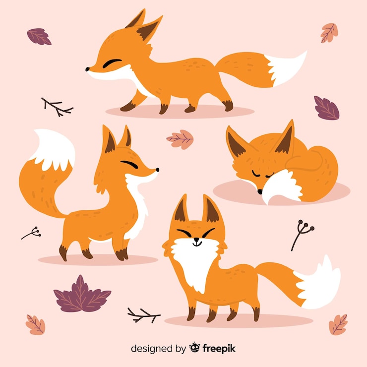 Vecteur gratuit collection de renards sauvages dessinés à la main