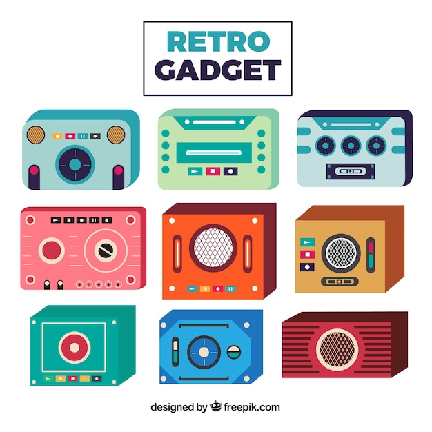 Collection de rétro gadget design plat