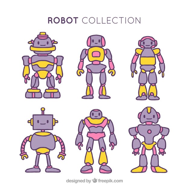 Collection de robots dessinés à la main