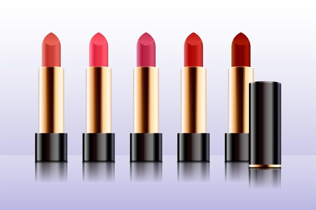 Collection de rouges à lèvres réalistes avec différentes couleurs