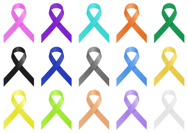 Vecteur gratuit collection de rubans de cancer de différentes couleurs
