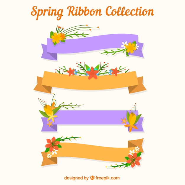 Collection De Rubans De Printemps Violet Et Orange