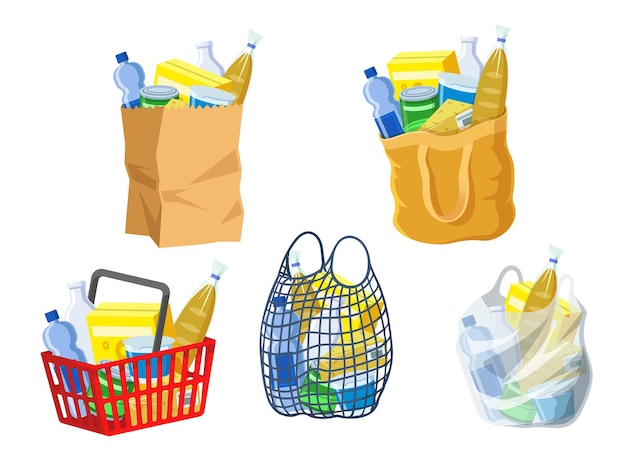 Vecteur gratuit collection de sacs de supermarché