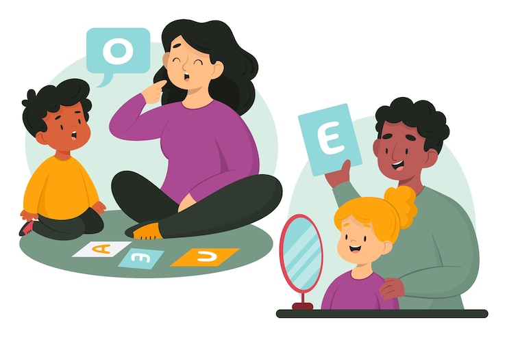 Vecteur gratuit collection de scènes d'orthophonie dessinées à la main