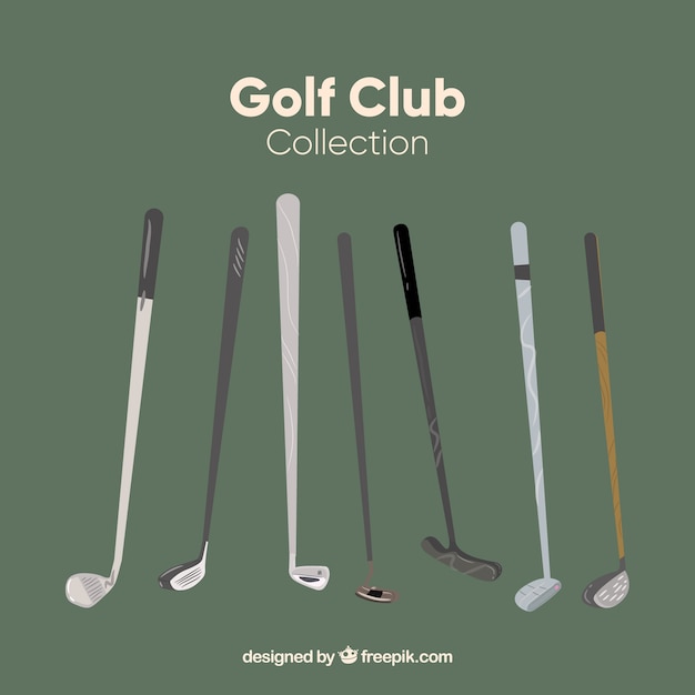 Vecteur gratuit collection de sept clubs de golf