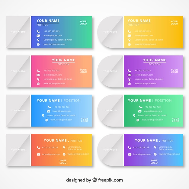 Vecteur gratuit collection de signatures de courrier électronique en couleurs dégradées