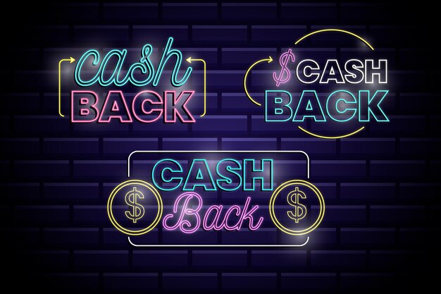 Collection de signe de cashback au néon