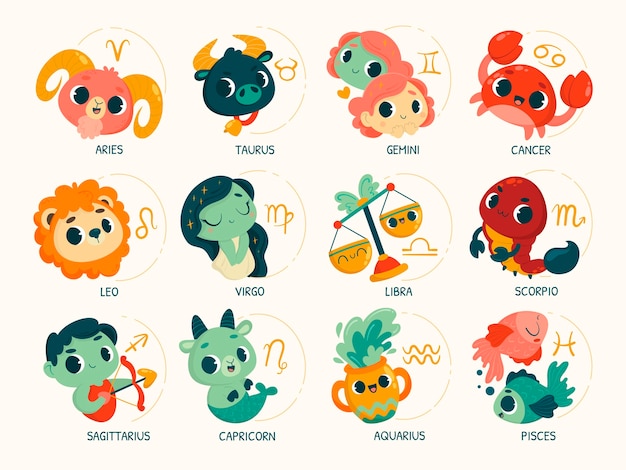 Vecteur gratuit collection de signes du zodiaque de dessin animé