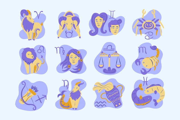 Collection de signes du zodiaque dessinés à la main